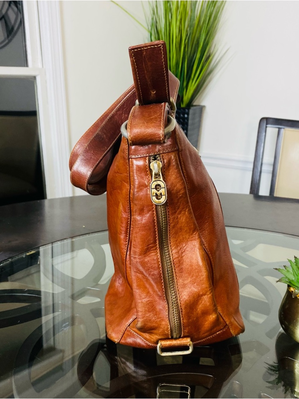 Marino Orlandi Cognac Brown Leather Shoulder Bag - Picture 6 of 12